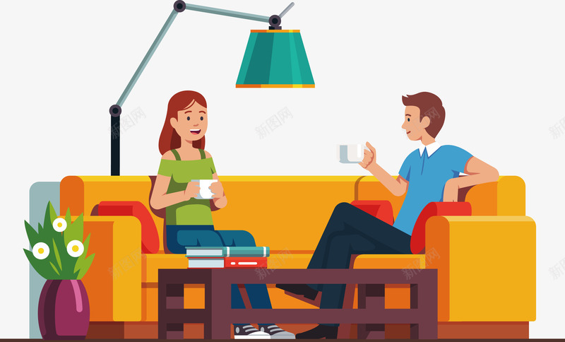 两个正在沙发上喝咖啡的人矢量图eps免抠素材_新图网 https://ixintu.com 两个人 两个人png 两个人矢量图 人 咖啡 矢量图