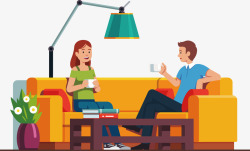 犯困喝咖啡两个正在沙发上喝咖啡的人矢量图高清图片