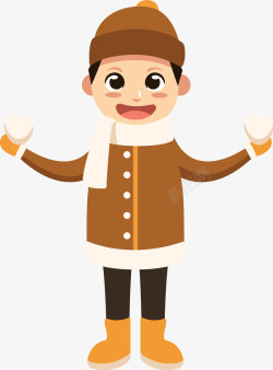 冬天的雪卡通冬天冬季棕色衣服男孩矢量图高清图片