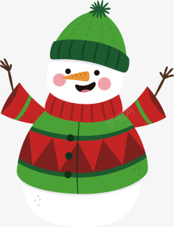 冬季堆雪人手绘卡通穿红绿衣服雪人高清图片