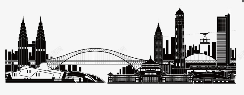 重庆特色建筑png免抠素材_新图网 https://ixintu.com 剪影 大剧院 长江大桥 黑色