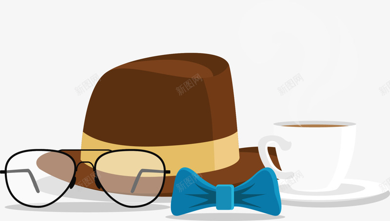 文艺风棕色帽子和眼镜png免抠素材_新图网 https://ixintu.com 一杯咖啡 休闲 文艺风 棕色帽子 眼镜 领结