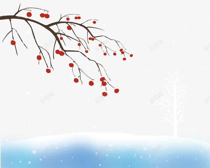 下雪中的柿子树一点点红png免抠素材_新图网 https://ixintu.com 下雪 冬天 柿子 树 红 雪