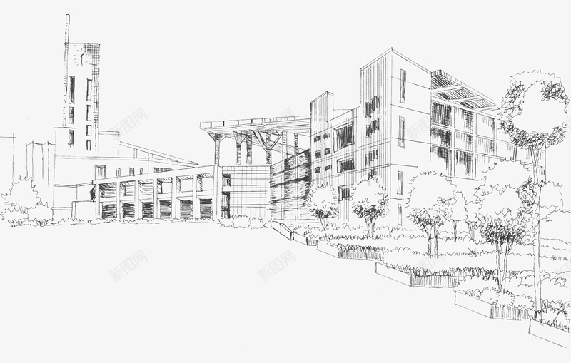 室外建筑透视图png免抠素材_新图网 https://ixintu.com 两点透视 室外 建筑 房子透视 手绘图 透视图 透视线条