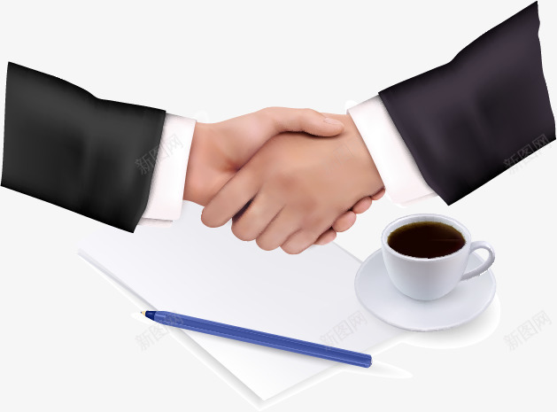 咖啡和商务人士握手png免抠素材_新图网 https://ixintu.com 合作 咖啡 男士握手 蓝色的笔 记事本