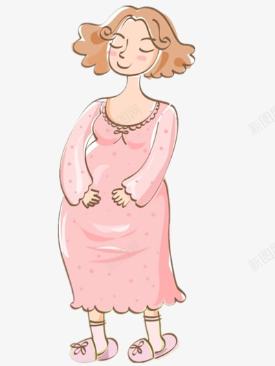 怀孕的女人png免抠素材_新图网 https://ixintu.com 卡通 孕妇装 手绘 短发