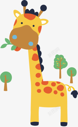 长颈鹿吃树叶的长颈鹿矢量图高清图片
