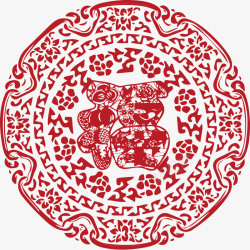 红色圆形彩绘中国风卡通红色福字新年窗花剪纸高清图片