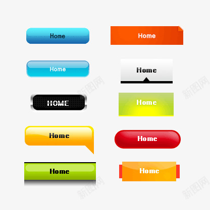 彩色按钮图标psd_新图网 https://ixintu.com 圆角 彩色 按钮 长方形