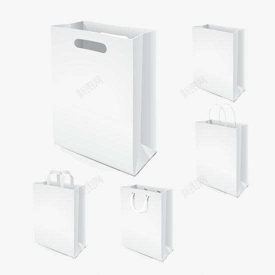 白色包装礼品袋矢量图eps免抠素材_新图网 https://ixintu.com 五个 包装 白色 礼品袋 设计 矢量图