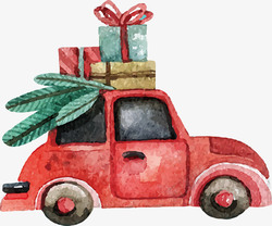 黑板风圣诞矢量元素红色水彩小汽车矢量图高清图片