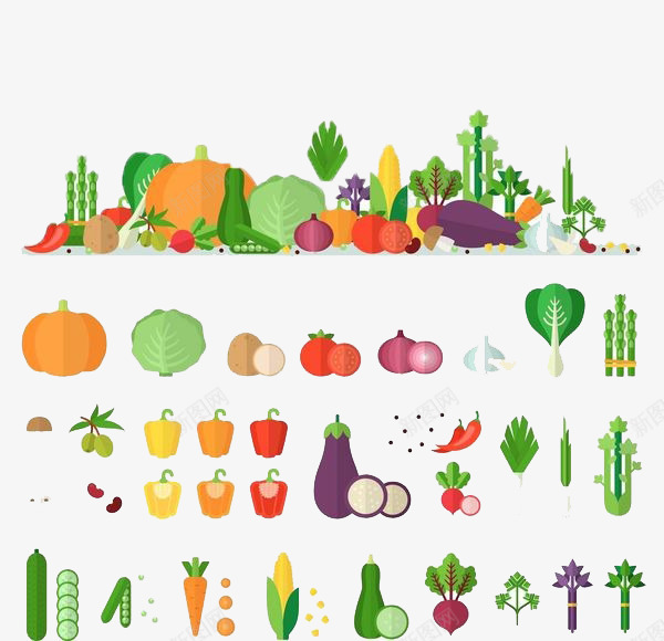 蔬菜的集合png免抠素材_新图网 https://ixintu.com 健康美味 合理搭配 手绘 手绘素菜 无添加 有营养 绿色食品