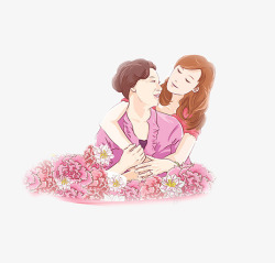 甜蜜母女浪漫花朵妈妈与女儿高清图片
