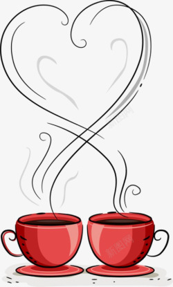 手绘红色茶杯咖啡爱心装饰素材