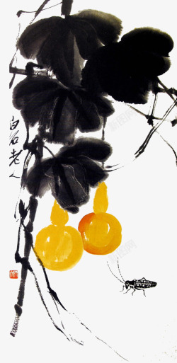瓜藤上的葫芦国画葫芦高清图片