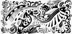 卷起浪花风格纹样装饰插图黑白海洋纹理高清图片