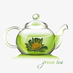 茶壶绿色淡雅投影矢量图素材