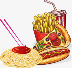 香披萨手绘插画快餐高清图片