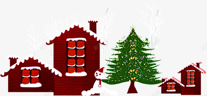 手绘创意卡通红色的房子绿色的圣诞树png免抠素材_新图网 https://ixintu.com 创意 卡通 圣诞树 房子 红色 绿色