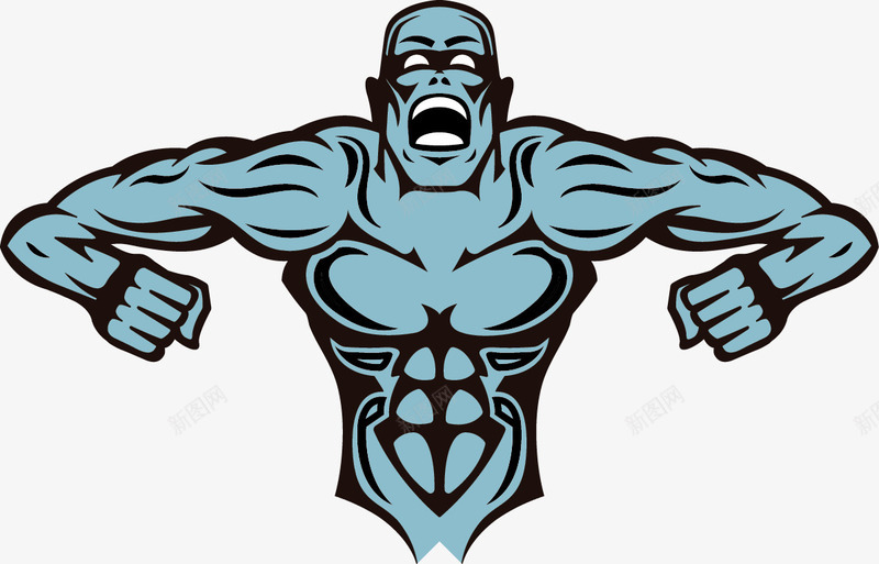 发疯的巨人png免抠素材_新图网 https://ixintu.com 健身 男士 肌肉 蓝色