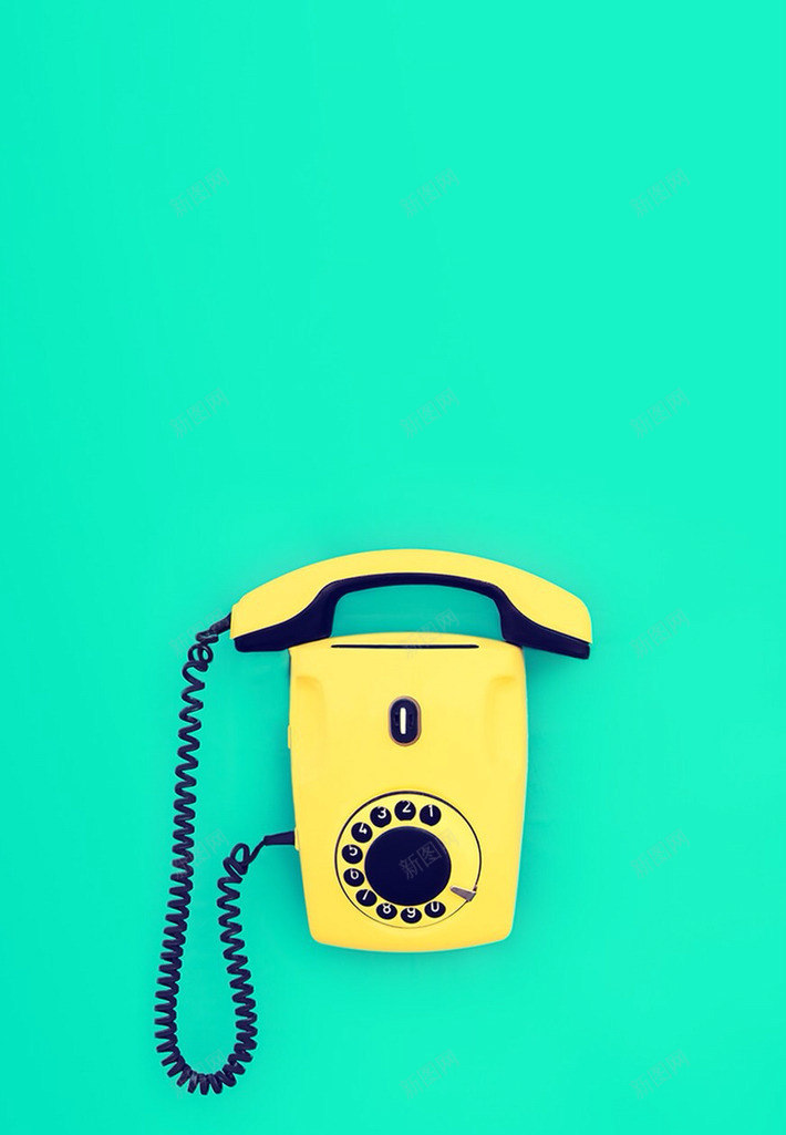 青色背景前的黄色电话png免抠素材_新图网 https://ixintu.com 电话 背景 青色 黄色