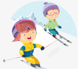 冬季旅游滑雪插画素材