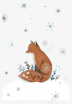 雪山场景卡通雪中的狐狸高清图片