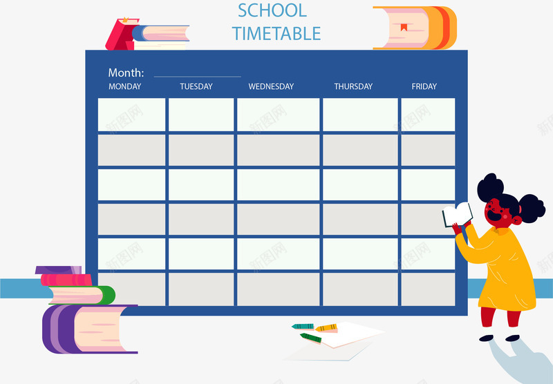 学校开学卡通课表矢量图ai免抠素材_新图网 https://ixintu.com 卡通课表 学校课表 矢量png 课程安排 课程表 课表 矢量图