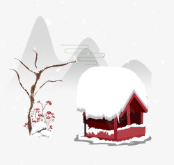 白色屋子手绘白色冬天雪景高清图片