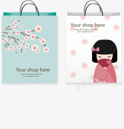 手绘两个日本风情的购物袋素材