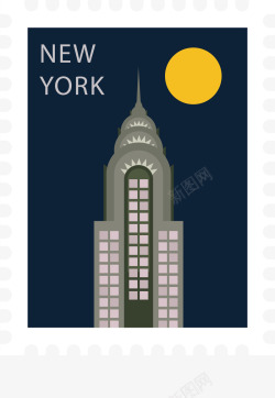 卡通旅游城市邮票纽约素材
