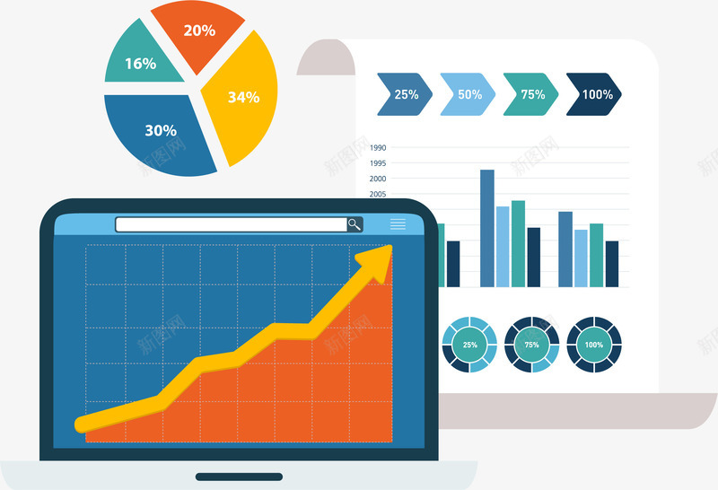 上升数据图表矢量图eps免抠素材_新图网 https://ixintu.com 上升 折线图 数据图表 矢量素材 饼图 矢量图