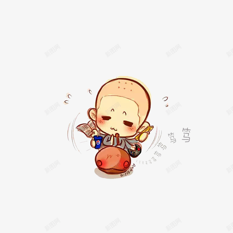小和尚敲木鱼png免抠素材_新图网 https://ixintu.com 可爱 开窗 手绘 插画 装饰