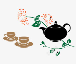 日式茶道手绘菊花与茶矢量图高清图片