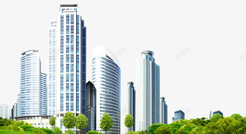 城市建筑背景png免抠素材_新图网 https://ixintu.com 商业 树木 绿化 都市 高楼