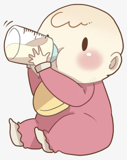开心笑的小孩卡通插画胖嘟嘟婴儿在喝奶高清图片