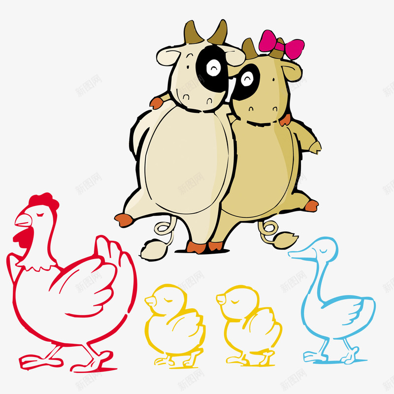 母鸡和小鸡png免抠素材_新图网 https://ixintu.com 卡通 可爱 小鸡 小鸡妈妈 手绘 母鸡 红色的 线条 鸭子