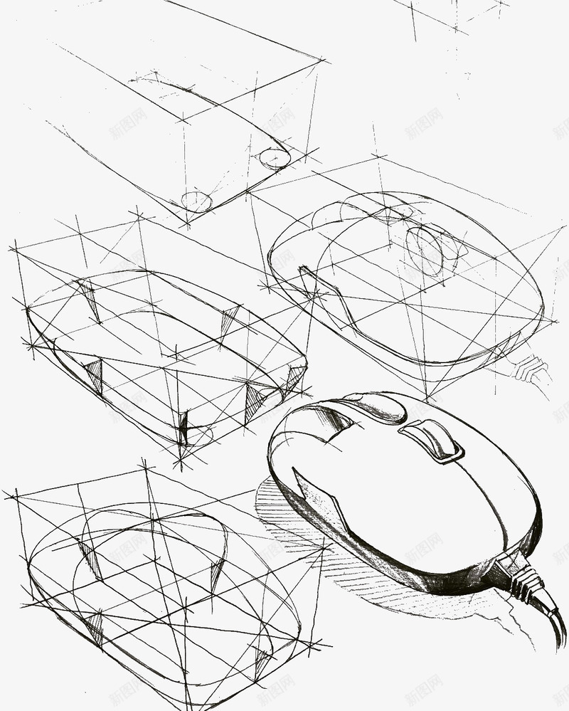 鼠标手绘透视图png免抠素材_新图网 https://ixintu.com 手绘鼠标 透视图 透视图鼠标 透视线条 鼠标