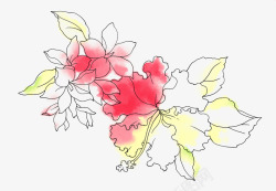 手绘红花黄叶图案素材