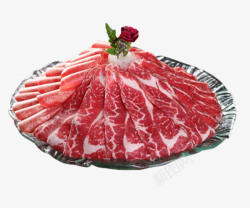 清真火锅食材盘子里的食材牛肉片高清图片