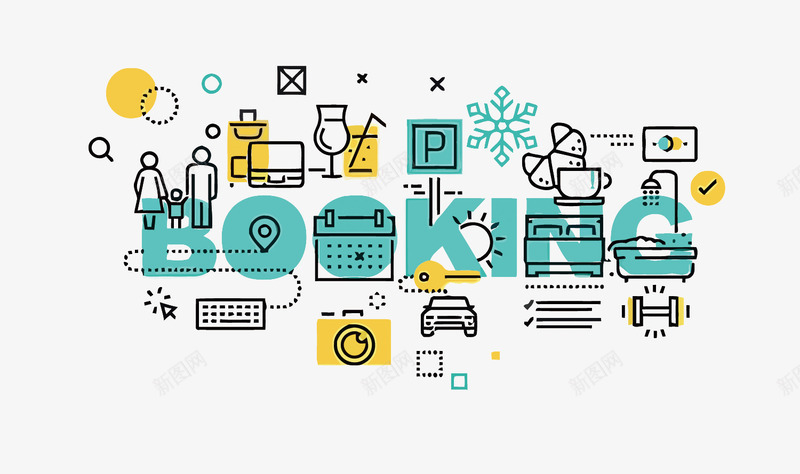 极简科技风BOOKING矢量图eps免抠素材_新图网 https://ixintu.com 卡通 扁平化 手绘 数字化 极简风格 科技 线条 键盘 矢量图