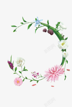 弧形花朵藤蔓手绘背景素材