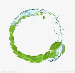 矢量圆环绿叶水珠绿叶圆环高清图片