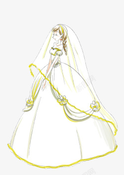 手绘穿婚纱的新娘素材