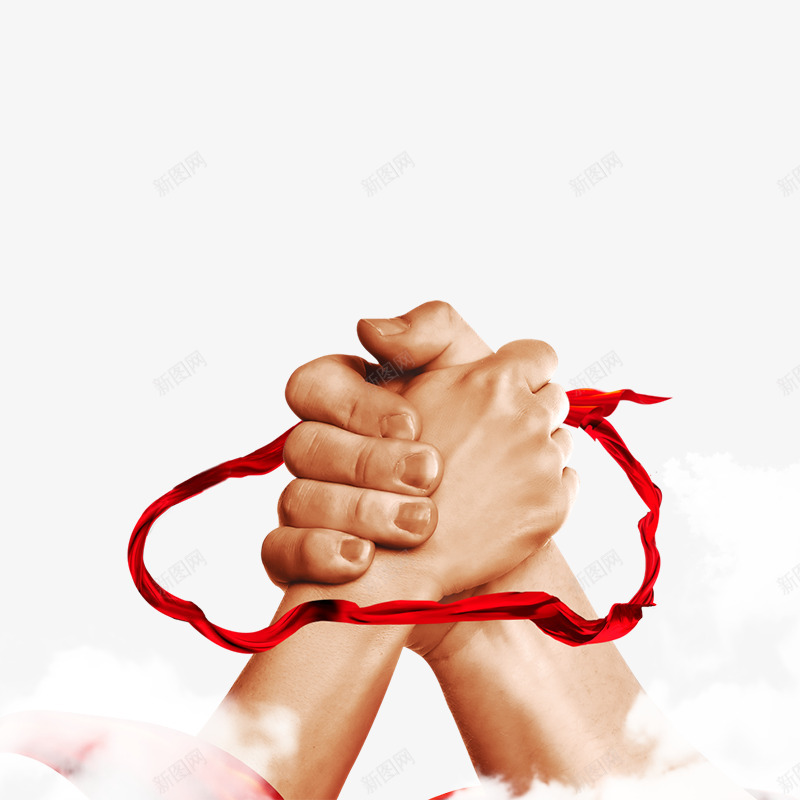 握手png免抠素材_新图网 https://ixintu.com 写实握手 加油 加油图 手 红色飘带