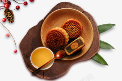 中秋节吃月饼艺术图案中国风中秋节装饰物高清图片