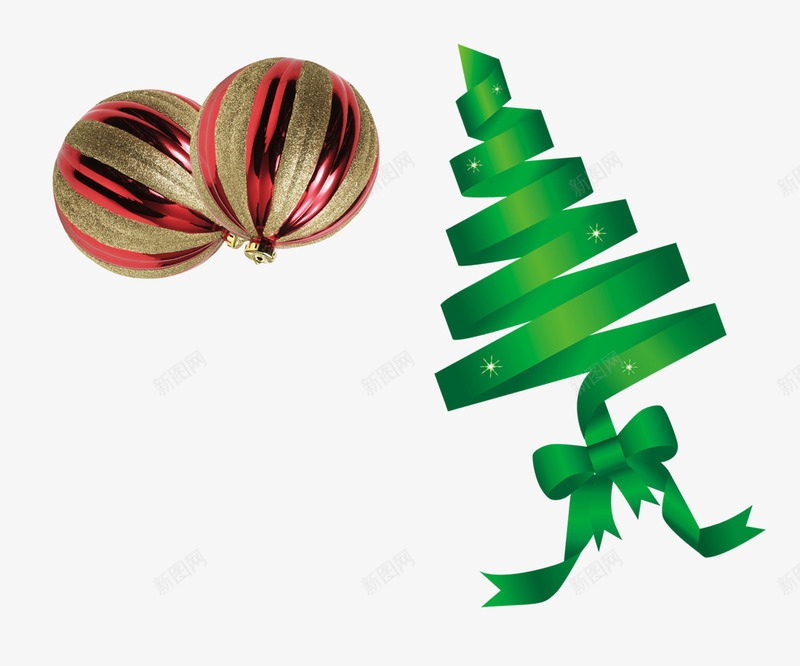圣诞装饰物psd免抠素材_新图网 https://ixintu.com 元旦 圣诞节 绿色丝带 装饰球