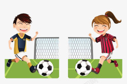 两个男生卡通足球美女踢足球高清图片