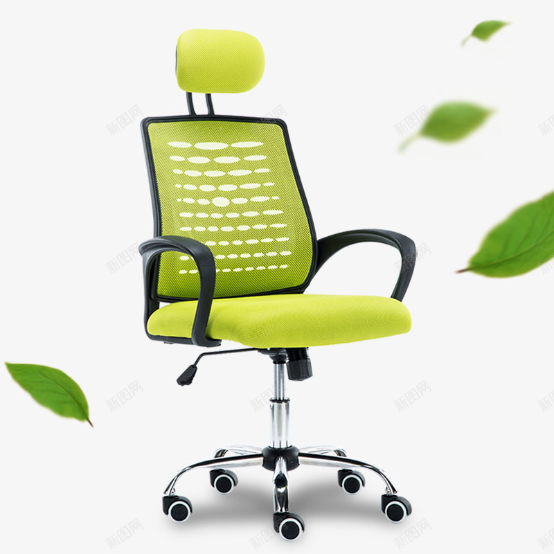 产品实物绿色电脑椅漂浮树叶png免抠素材_新图网 https://ixintu.com 产品实物 树叶 漂浮 电脑椅 绿色