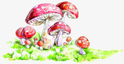 手绘红色蘑菇草地素材